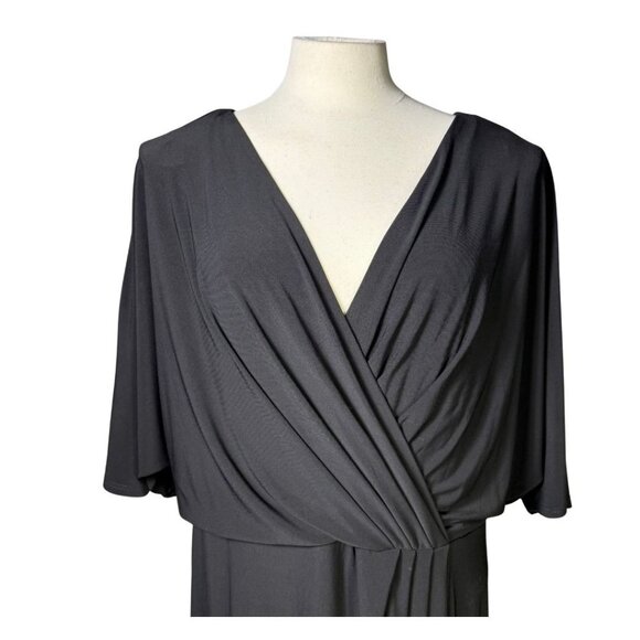 BHLDN Thorton Black Maxi Wrap Dress Sz 18 V-Neck Flutter Sleeve Gown Made In USA - Picture 3 of 15